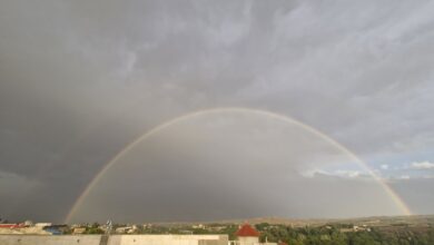 نمایی زیبا از پدیده رنگین کمان در آسمان شهر شاندیز